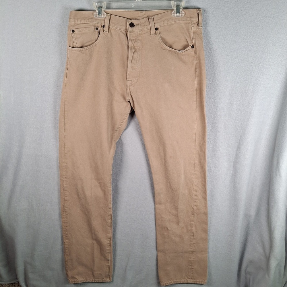 Levi's 501 Original Fit Jeans Mens 34x34 (Fits 34x32) Tan Khaki Beige Button Fly